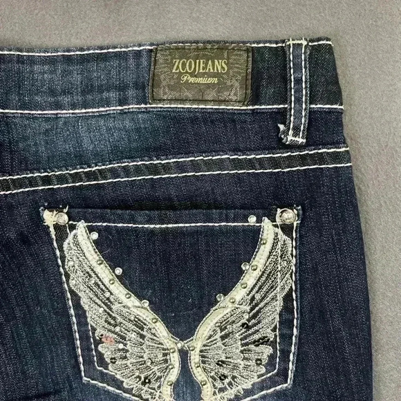 ZCO Premium Boot cut Jeans Womens 15 Blue denim Embroidered cute pocket 0403 - Picture 9 of 11
